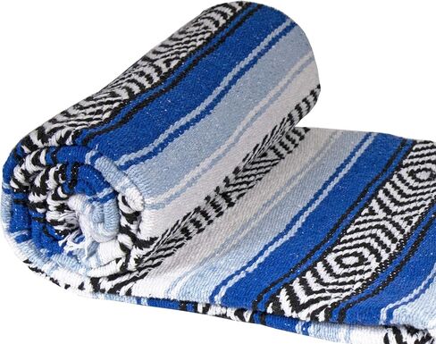 Genuine Mexican Handwoven Blanket, Premium Large Heavyweight Falsa Blanket, Serape & Yoga Blanket | Beach Blanket | Throw Blanket | Picnic Blanket (Traditional, Cielo) in Saudi Arabia