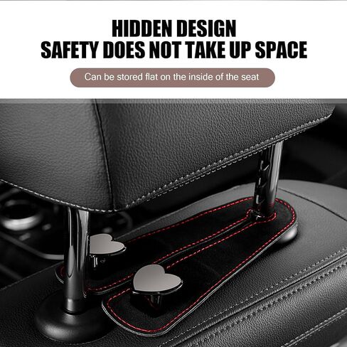 2 PCS Car Seat Headrest Hook, Car Hooks for Headrest, Storage Double Heart Shape Hooks, Suede Foldable Soft Hook Organizer, Universal for Cars (Black) in Saudi Arabia