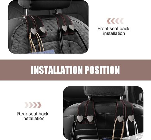 2 PCS Car Seat Headrest Hook, Car Hooks for Headrest, Storage Double Heart Shape Hooks, Suede Foldable Soft Hook Organizer, Universal for Cars (Black) in Saudi Arabia