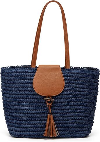Rungion Summer Straw Shoulder Bags for Women Large Woven Tote Purse Casual Beach Vacation Top Handle Handbags with Tassel in Saudi Arabia