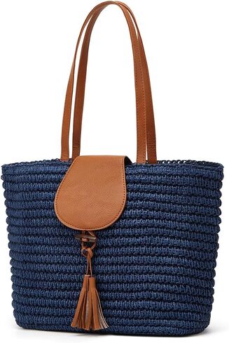 Rungion Summer Straw Shoulder Bags for Women Large Woven Tote Purse Casual Beach Vacation Top Handle Handbags with Tassel in Saudi Arabia