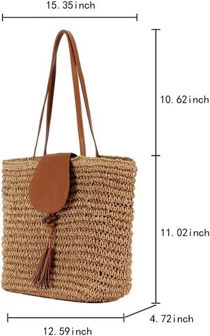 Rungion Summer Straw Shoulder Bags for Women Large Woven Tote Purse Casual Beach Vacation Top Handle Handbags with Tassel in Saudi Arabia