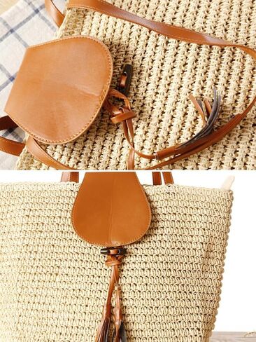 Rungion Summer Straw Shoulder Bags for Women Large Woven Tote Purse Casual Beach Vacation Top Handle Handbags with Tassel in Saudi Arabia