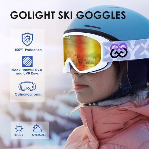 Ski Goggles, Snowboard Goggles for Women and Youth, 100% UV Protection, Anti-Fog, Cylindrical Lens, Winter Snow Goggles, Black Frame, Violet Revo, YG-99 in Kuwait