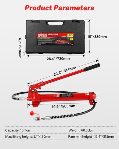 10 Ton Porta Power Hydraulic Jack Kit – 20,000 LBS Heavy Duty Hydraulic Ram Set with 17-Piece Accessories & Carrying Case – for Auto, Truck, Tractor Repair – Low Profile 12.4" – Max Lift 5.1 Inch in Saudi Arabia