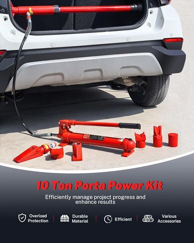 10 Ton Porta Power Hydraulic Jack Kit – 20,000 LBS Heavy Duty Hydraulic Ram Set with 17-Piece Accessories & Carrying Case – for Auto, Truck, Tractor Repair – Low Profile 12.4" – Max Lift 5.1 Inch in Saudi Arabia