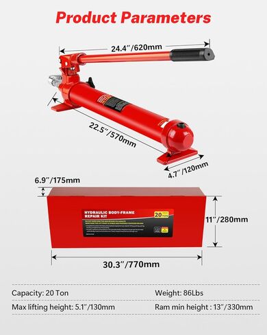 10 Ton Porta Power Hydraulic Jack Kit – 20,000 LBS Heavy Duty Hydraulic Ram Set with 17-Piece Accessories & Carrying Case – for Auto, Truck, Tractor Repair – Low Profile 12.4" – Max Lift 5.1 Inch in Saudi Arabia