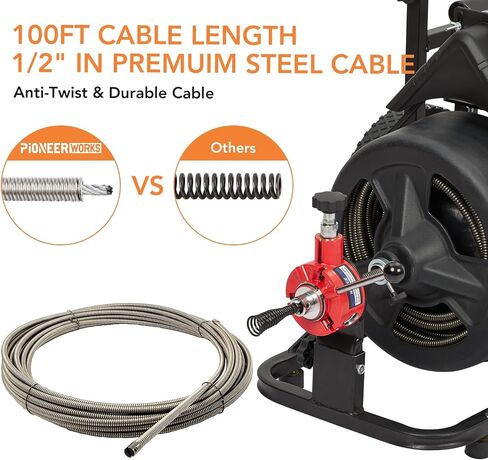 PIONEERWORKS 50Ft x 5/16 Inch Drain Cleaner Machine, Electric Drain Auger Professional for 3/4 to 3 Inch Pipes, Foot Switch with 6 Cutters, Glove, Drain Auger Cleaner Sewer Snake - DA04 in Kuwait