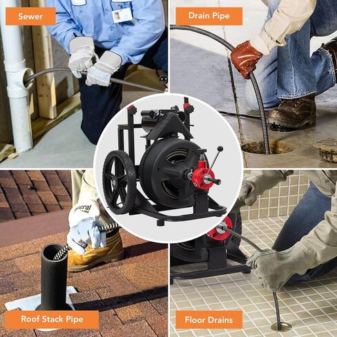 PIONEERWORKS 50Ft x 5/16 Inch Drain Cleaner Machine, Electric Drain Auger Professional for 3/4 to 3 Inch Pipes, Foot Switch with 6 Cutters, Glove, Drain Auger Cleaner Sewer Snake - DA04 in Kuwait