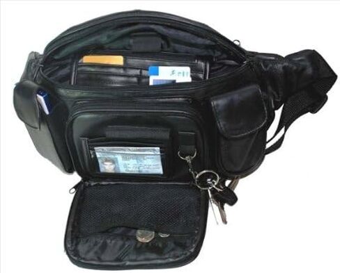Extra Large Mens Womens Leather Fanny Pack (Black) in Saudi Arabia