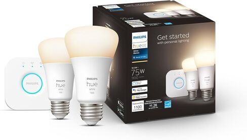Philips Hue Smart Light Starter Kit - Includes (1) Bridge and (4) 75W A19 E26 LED Smart White and Color Ambiance Bulbs - Control with App - Compatible with Alexa, Google Assistant, and Apple HomeKit in Kuwait