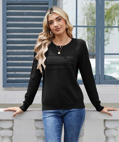 LILBETTER Women's Casual Lightweight Round Neck Long Sleeve Knit Top Loose Pullover Sweater in Saudi Arabia