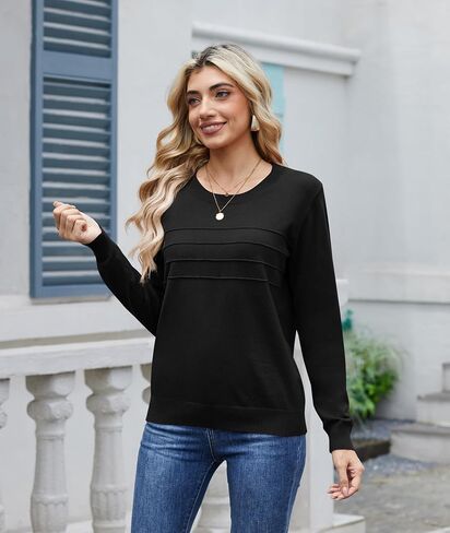 LILBETTER Women's Casual Lightweight Round Neck Long Sleeve Knit Top Loose Pullover Sweater in Saudi Arabia