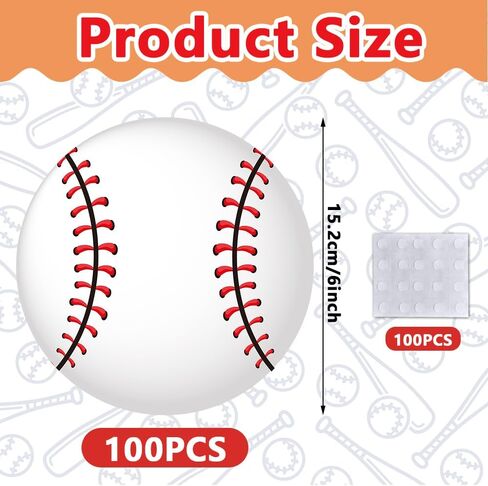 100Pcs 6In Paper Baseball Party Cutouts with 100Pcs Glue Points,Baseball Cut Outs Bulletin Board Decorations for Baseball Party Theme Sport Birthday Classroom Party Decor Supplies in Saudi Arabia