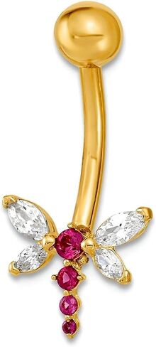 14k Gold 14 Gauge Dragonfly CZ Simulated Diamond Belly Navel Ring Body Jewelry 21.8x10.59mm Wide-Body Piercing-Ring for Women in Saudi Arabia
