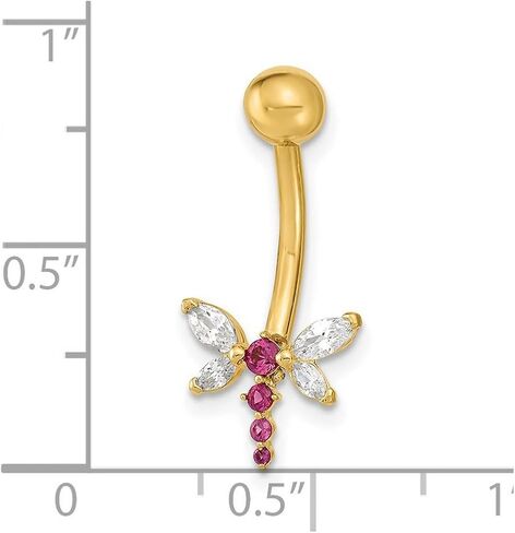 14k Gold 14 Gauge Dragonfly CZ Simulated Diamond Belly Navel Ring Body Jewelry 21.8x10.59mm Wide-Body Piercing-Ring for Women in Saudi Arabia