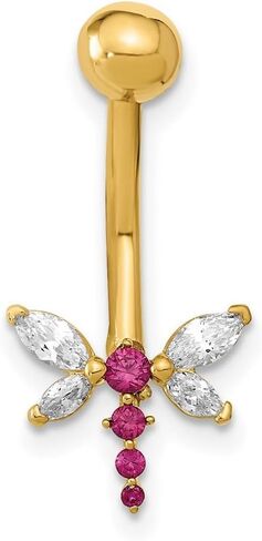 14k Gold 14 Gauge Dragonfly CZ Simulated Diamond Belly Navel Ring Body Jewelry 21.8x10.59mm Wide-Body Piercing-Ring for Women in Saudi Arabia