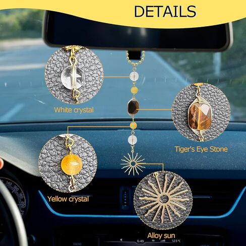 Sun Car Charm,Boho Rear View Mirror Hanging Car Decor,Cute Handmade Blue Red Crystal Stone Healing Dangling Ornament Pendant for Women Teens in Saudi Arabia