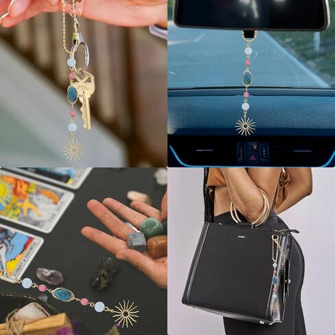 Sun Car Charm,Boho Rear View Mirror Hanging Car Decor,Cute Handmade Blue Red Crystal Stone Healing Dangling Ornament Pendant for Women Teens in Saudi Arabia