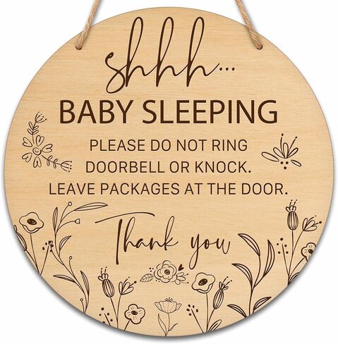 Baby Sleeping Sign for Front Door, Do Not Knock or Ring Doorbell Round Hanging Sign With Rope, Rustic Wooden Baby Bedroom Nursery Home Front Door Porch, New Mom Gifts, B(02) in Saudi Arabia