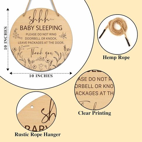 Baby Sleeping Sign for Front Door, Do Not Knock or Ring Doorbell Round Hanging Sign With Rope, Rustic Wooden Baby Bedroom Nursery Home Front Door Porch, New Mom Gifts, B(02) in Saudi Arabia