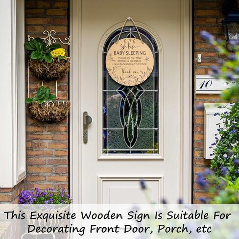 Baby Sleeping Sign for Front Door, Do Not Knock or Ring Doorbell Round Hanging Sign With Rope, Rustic Wooden Baby Bedroom Nursery Home Front Door Porch, New Mom Gifts, B(02) in Saudi Arabia