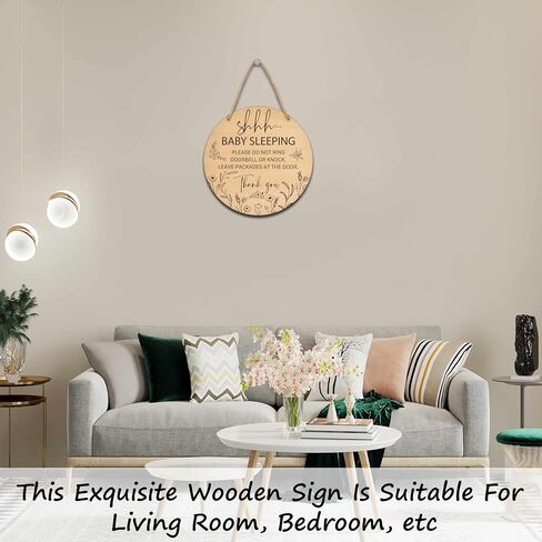 Baby Sleeping Sign for Front Door, Do Not Knock or Ring Doorbell Round Hanging Sign With Rope, Rustic Wooden Baby Bedroom Nursery Home Front Door Porch, New Mom Gifts, B(02) in Saudi Arabia