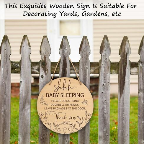Baby Sleeping Sign for Front Door, Do Not Knock or Ring Doorbell Round Hanging Sign With Rope, Rustic Wooden Baby Bedroom Nursery Home Front Door Porch, New Mom Gifts, B(02) in Saudi Arabia