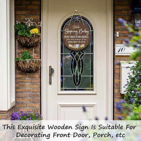 Baby Sleeping Sign for Front Door, Do Not Knock or Ring Doorbell Round Hanging Sign With Rope, Rustic Wooden Baby Bedroom Nursery Home Front Door Porch, New Mom Gifts, B(02) in Saudi Arabia