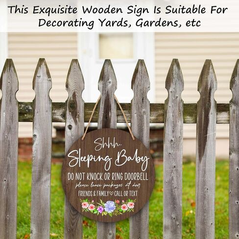 Baby Sleeping Sign for Front Door, Do Not Knock or Ring Doorbell Round Hanging Sign With Rope, Rustic Wooden Baby Bedroom Nursery Home Front Door Porch, New Mom Gifts, B(02) in Saudi Arabia