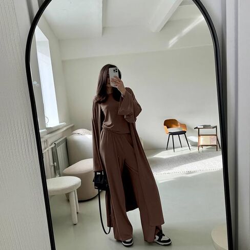 3-Piece Loungewear Set, Knit Pajamas with Long Cardigan, Pink in Saudi Arabia