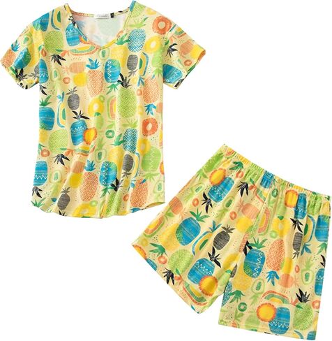 مجموعة بيجامات Pnaeong للسيدات ، كوتون قصيرة الأكمام سائحة أعلى كابري PJS مجموعات S-XXL in Kuwait