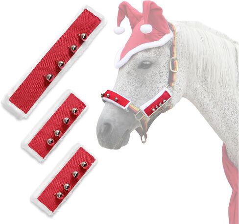 Santa Hat for Horse Equestrian Christmas Holiday Fleece Cap with Jingle Bell,Pet Costumes Christmas One Ear Slip On in Saudi Arabia