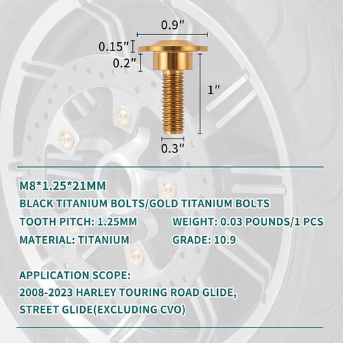 10 PCS Titanium Front Disc Discorware Proglts ، Harley Front Wheels Gold Bolts ، Performance Brake Rotor Procks for 2008-2025 Harley Touring Road Glide ، Street Glide. (ذهب) in Kuwait