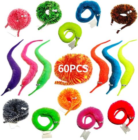 SHENGSEN 120 Pack Fuzzy Worm Toys String Pets Fuzzy Worms On String Bulk Trick Toy Party Favors for Kid Cat (12 Colors) in Saudi Arabia