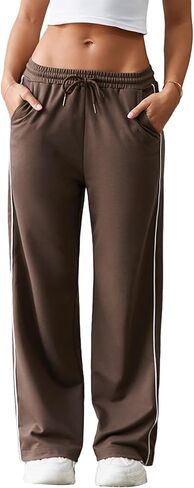 Herseas Women's 2 Side Stripes Sweatpants Wide Leg Pants Casual Drawstring Lounge Pants in Saudi Arabia
