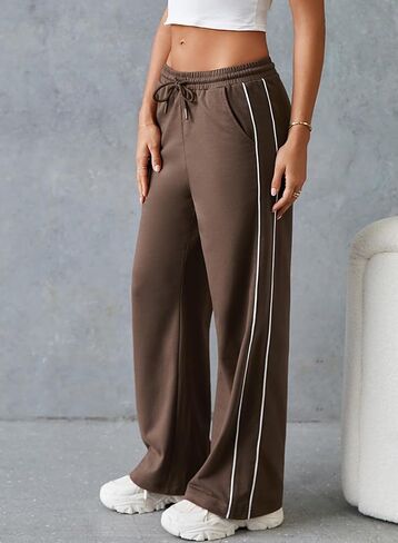 Herseas Women's 2 Side Stripes Sweatpants Wide Leg Pants Casual Drawstring Lounge Pants in Saudi Arabia