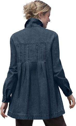 Woman Within Plus Size Pleat-Back Denim Jacket Long Oversized Jean Coat in Saudi Arabia