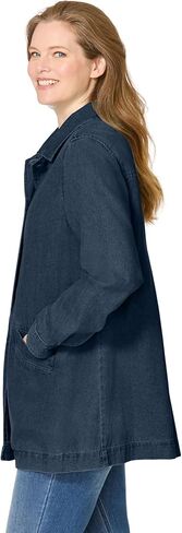 Woman Within Plus Size Pleat-Back Denim Jacket Long Oversized Jean Coat in Saudi Arabia