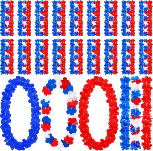 150 Pcs Red White and Blue Leis 4th of July Leis Memorial Day Flower Leis Patriotic Leis Independence Day Necklace Bulk for Red White and Blue Party Supplies Patriotic Party Decorations in Saudi Arabia