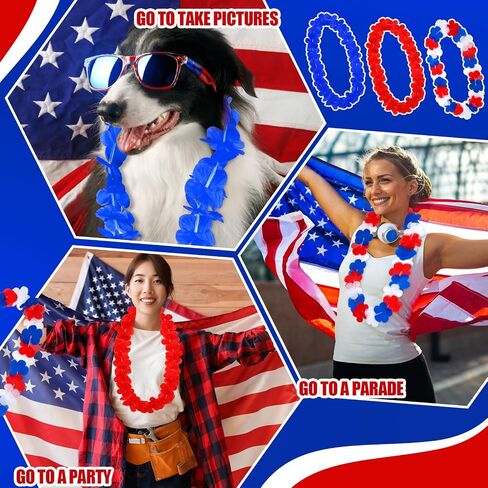 150 Pcs Red White and Blue Leis 4th of July Leis Memorial Day Flower Leis Patriotic Leis Independence Day Necklace Bulk for Red White and Blue Party Supplies Patriotic Party Decorations in Saudi Arabia