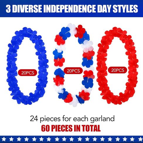 150 Pcs Red White and Blue Leis 4th of July Leis Memorial Day Flower Leis Patriotic Leis Independence Day Necklace Bulk for Red White and Blue Party Supplies Patriotic Party Decorations in Saudi Arabia