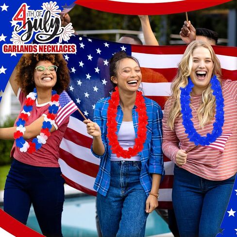 150 Pcs Red White and Blue Leis 4th of July Leis Memorial Day Flower Leis Patriotic Leis Independence Day Necklace Bulk for Red White and Blue Party Supplies Patriotic Party Decorations in Saudi Arabia