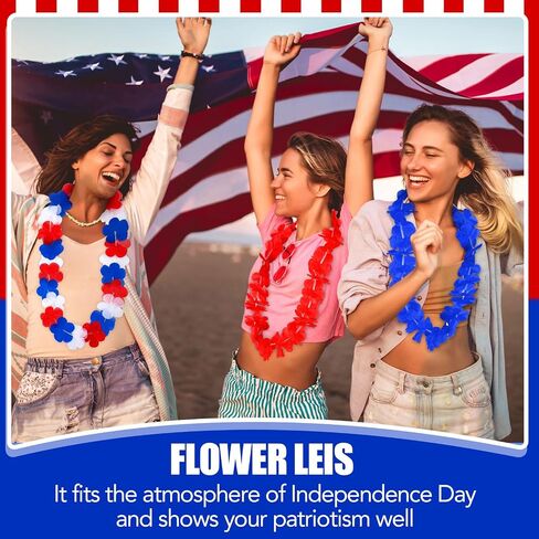 150 Pcs Red White and Blue Leis 4th of July Leis Memorial Day Flower Leis Patriotic Leis Independence Day Necklace Bulk for Red White and Blue Party Supplies Patriotic Party Decorations in Saudi Arabia