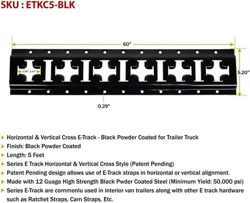 Mytee Products 8 Pack 5 ft X Track Tie Down Rail, ETrack Rail with Horizontal & Vertical Slots, Black Powder Coated Finish 12 Gauge Steel - Allows E-Track Straps in Horizontal or Vertical Alignment in Saudi Arabia