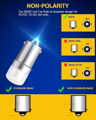 BA9S LED LED WHITE ، 12-24V NONPOLARITY 1895 53 57 LED CAR BULB للسيارة الداخلية قبة خريطة لوحة القفازات مصباح قفاز ، شاشة Bingo لوح ، ضوء القطار ، المصباح الكهربائي للمنزل (8 أجزاء) in Kuwait