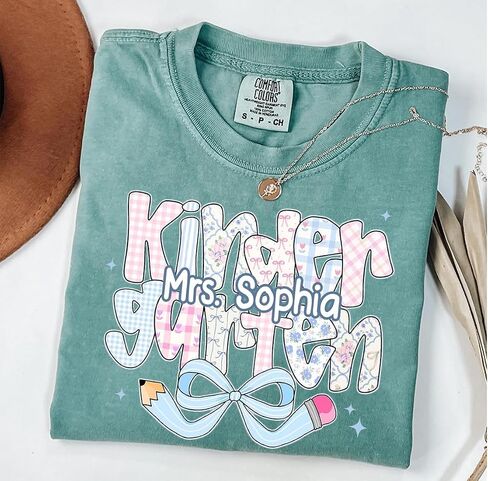 Comfort Colors Personalized Kindergarten Teacher Shirt, Custom Pullover Gift for Educators, Back to School in Kuwait