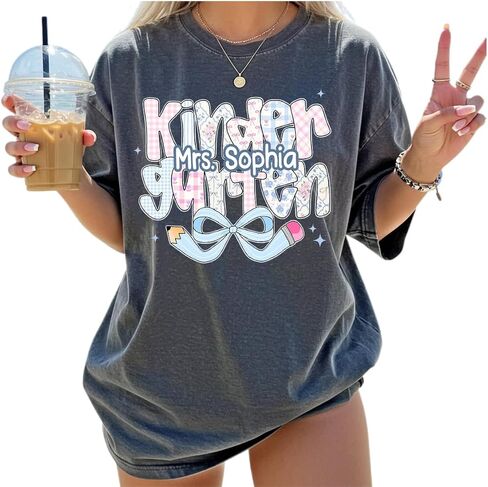 Comfort Colors Personalized Kindergarten Teacher Shirt, Custom Pullover Gift for Educators, Back to School in Kuwait