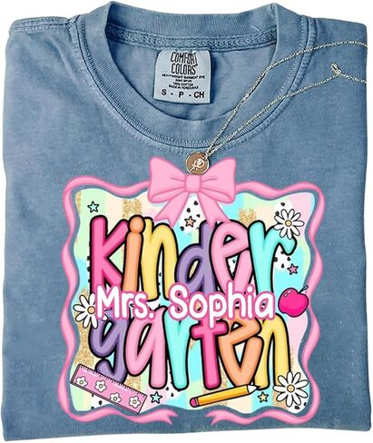 Comfort Colors Personalized Kindergarten Teacher Shirt, Custom Pullover Gift for Educators, Back to School in Kuwait