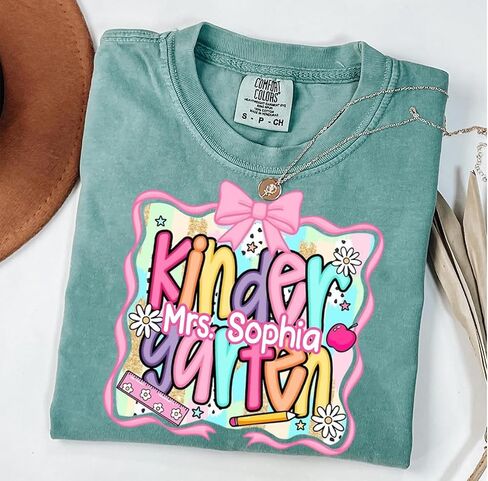 Comfort Colors Personalized Kindergarten Teacher Shirt, Custom Pullover Gift for Educators, Back to School in Kuwait